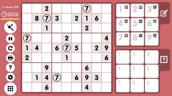 Online Sudoku Screenshot. Method of Intersections