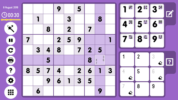 Sudoku Screenshot. Method of Exclusions